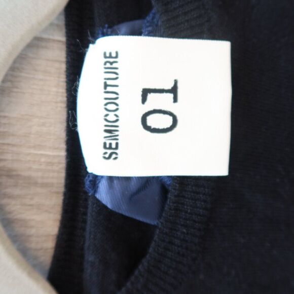 SEMICOUTURE 100% wool sweater Italy black blue lace oversize M mature quiet lux - Picture 4 of 9